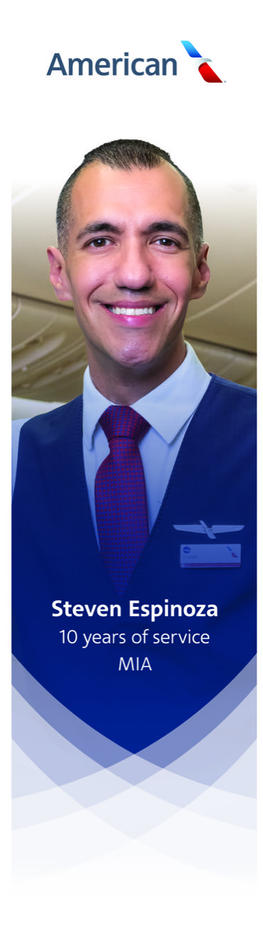 Steven Espinoza, flight attendant, 10 years of service, based in MIA
