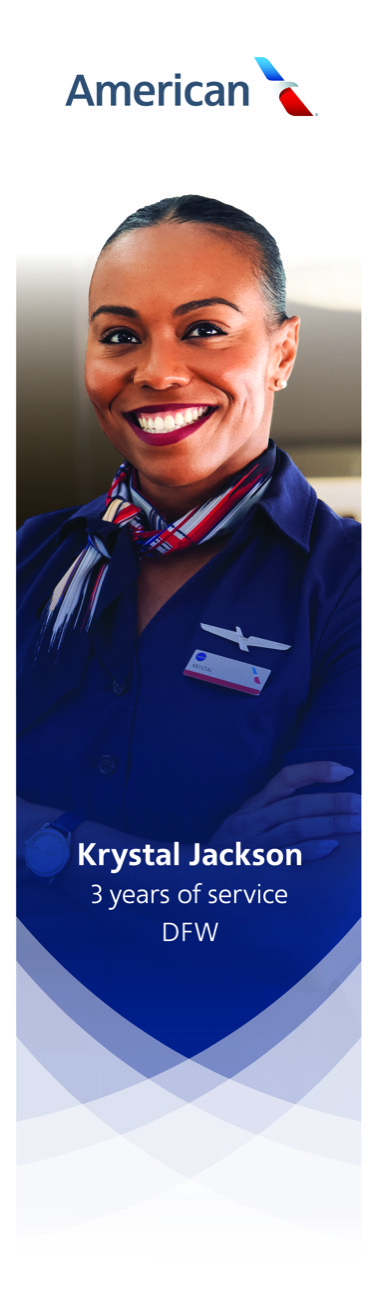 Krystal Jackson, flight attendant, 3 years of service, based in DFW