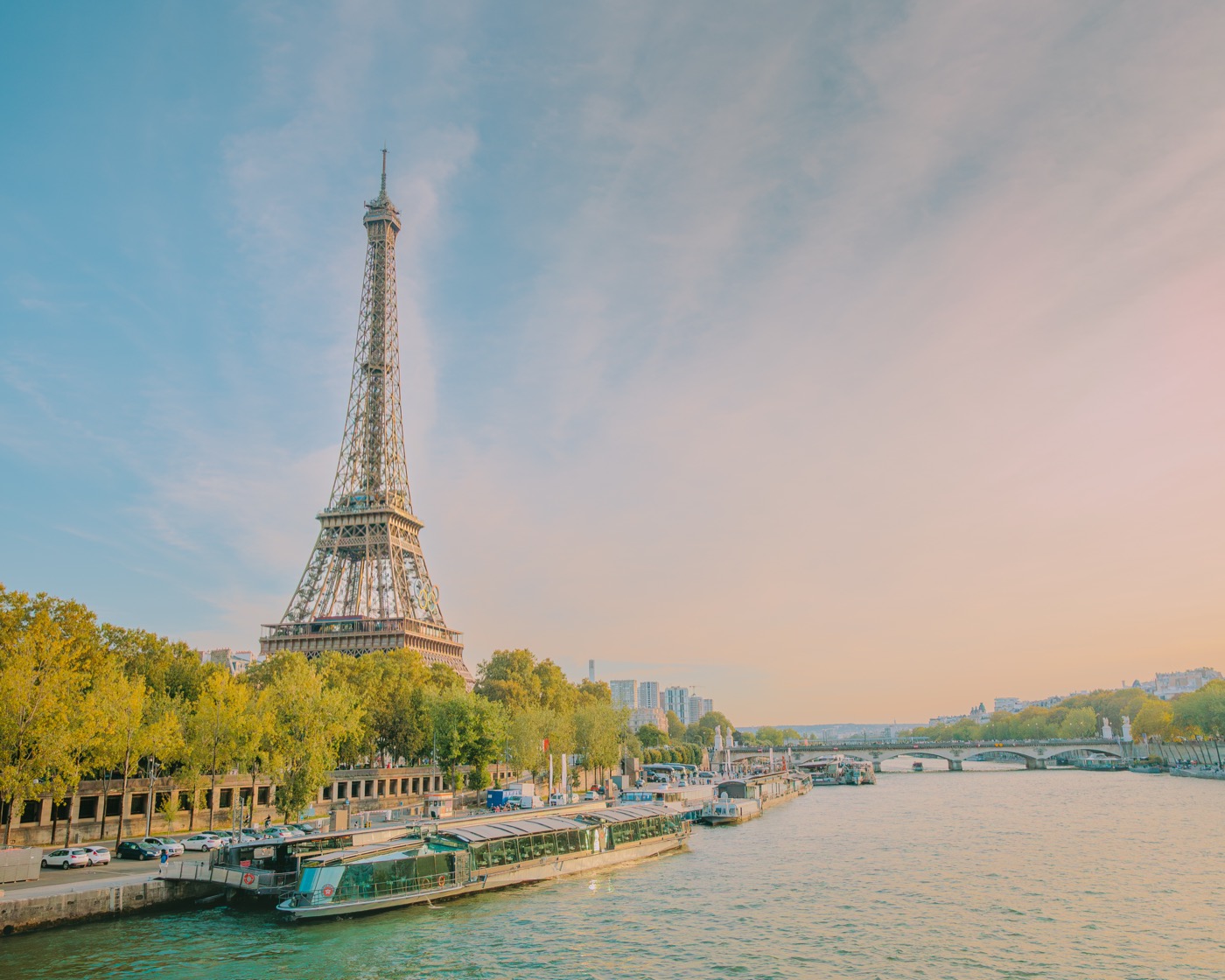 The Eiffel Tower above the Seine in Paris
