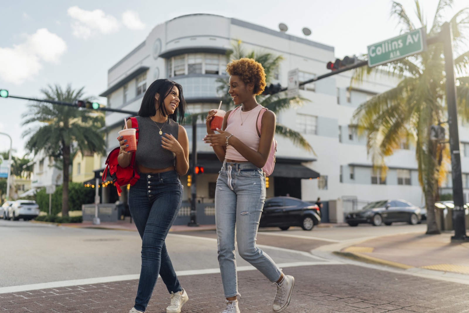 Two friends exploring a city together on a day off