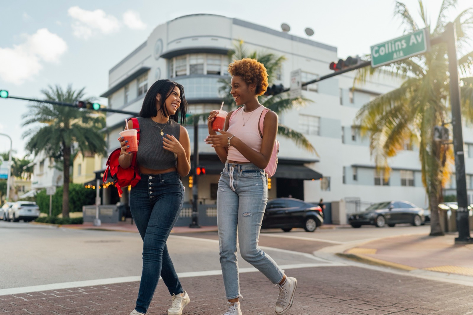 Two friends exploring a city together on a day off